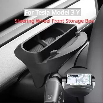 Stow Pocket 2024-2024 For Tesla Steering Wheel Front Storage Box Phone Holder For model Y Model 3 Auto Interior Accessories чёрный