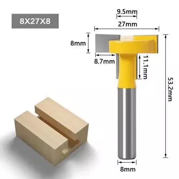 Straight edge T-cutter diameter 27mm slotting cutter 8 handle groove milling cutter Foreign trade export woodworking milling cutter Straight edge T knife 8 * 27 * 8