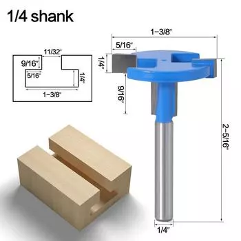Straight Edge T-knife Notch Cutter T-slot Cutter Hook Notch Milling Cutter 1/4 Handle straight edge T-knife 1/4 blue