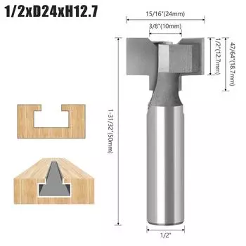 Straight Edge T-type Horn Cutter 12 Handles PET Boat Type Hidden Clasp Embedded Hidden Handle Slotted Woodworking Milling Cutter 1/2*D24*H12.7