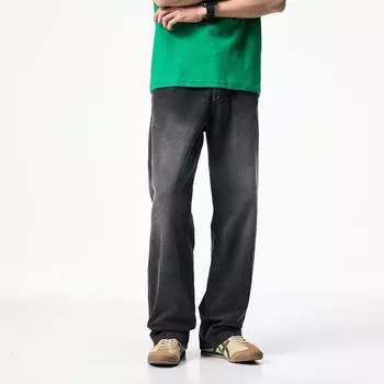 Straight Fit Casual Elastic Waist Men s Loose Wide-leg Jeans Trousers S