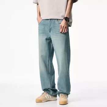 Straight Fitting Style Spring and Summer New Draped Jeans Thin Trousers 28