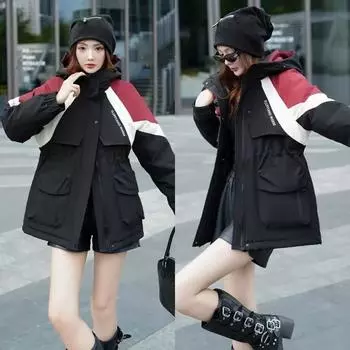 Straight hair cotton clothes hooded thickened autumn and winter women s loose large size fashion down cotton clothes women s models M чёрный