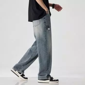 Straight Jeans Men s Summer New American Retro High Street Large Size Loose Wide-leg Pants 28 синий