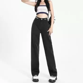 Straight jeans women s autumn and winter 2025 high-waisted wide-leg pants small slim loose mopping jeans S