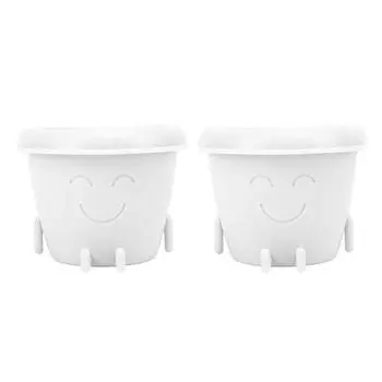 Straight Leg Small Succulent Face Flower Pot with Drainage Cute Plastic Funny Planter for Indoor белый