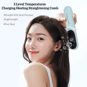 Straight Roll Dual-Purpose Charging Straight Hair Comb Electric Hot Comb Straight and Curly Hair зелёный