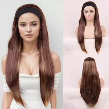 Прямой синтетический парик с подсветкой, смешанный омбре, коричневый, блонд, женские парики-ободки, повседневные, для вечеринок, косплея, термостойкое волокно золотисто-коричневый