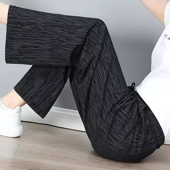 Straight Tube Super Ice Casual Pants for Women In Summer, Quick Drying High Waist Sports Straight Mouth Ice Silk Casual Pants XXXXL чёрный