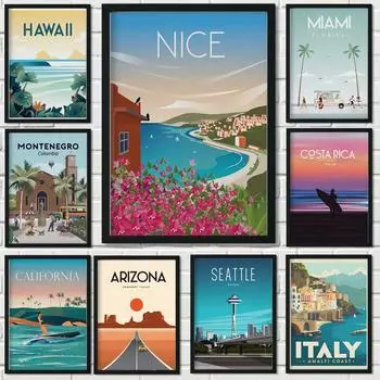 Страна Оловянная Вывеска Пейзаж Винтаж Гавайи Майами Оулу Украшения Настенный Художественный Декор Живопись Домашний Декор Бар Холст Качественный Плакат 21cm30cm NoFrame