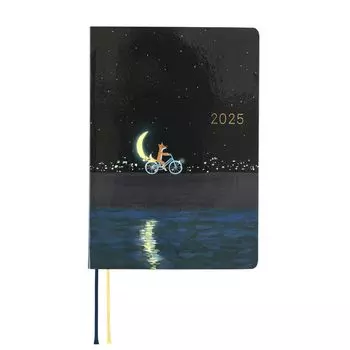 Страница Hobonichi Techo 2025 HON Hiroko Moon Delivery на Kubota/Crescent [A6/1 день/январь/начинается в понедельник]
