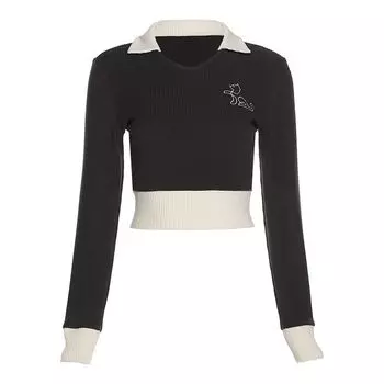 Странная киска Приталенная футболка с контрастными цветами и лацканом Dark gray M