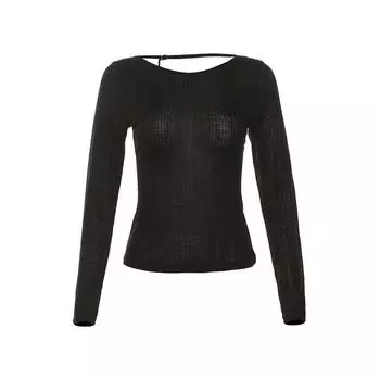 Странная киска Ретро Вырез Длинные рукава Перекрестные лямки Black S