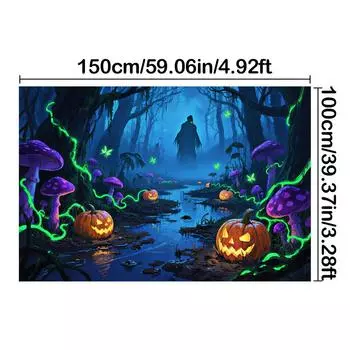 Странный лес, Джек-о-фонарь, Призрак, Дизайн грибов - Хэллоуинский фон для фотобудки, для вечеринок в помещении/на открытом воздухе 150*100cm/59*39in/5*3ft