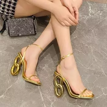 Странный стиль, высокие каблуки, босоножки, женские гладиаторские туфли, сексуальные туфли с квадратным носком и открытым носком, узкие туфли-лодочки с пряжкой на щиколотке и пяткой на пятке 35