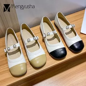 Strap Beaded Lolita Shoes Woman Spring Fall Flats Patchwork Designer Brand Sqaure Toe Loafers Women Shallow Slip On Ballets 4.5