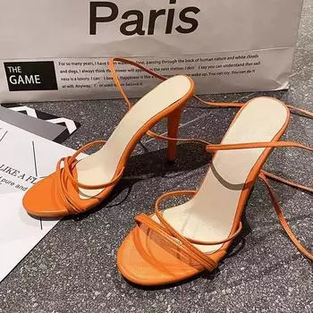 Strap sandals fairy wind 2025 summer new Internet celebrity stiletto open-toed high heels cross strap female 35 чёрный