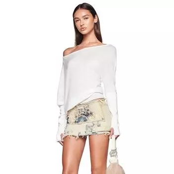 Strapless Shemoda Casual Elastic T-shirt Long Sleeve Tops White S