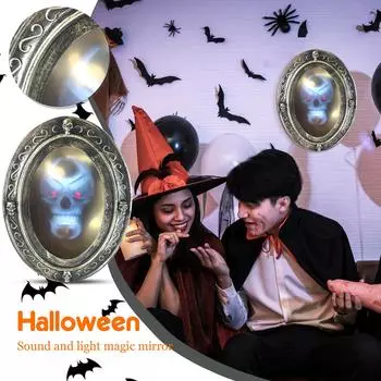 Страшное зеркало с привидениями, активируемое движением, со жутким звуком и светом, реквизит ужасов для украшения вечеринки в помещении на Хэллоуин One Size синий