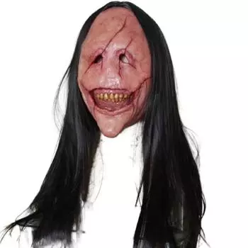 Страшные длинные волосы красное лицо дьявола маска обнаженные зубы жуткие ужасные маски для лица латексный головной убор парик креативная маска на Хэллоуин мужчины