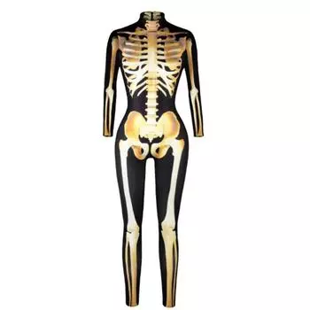 Страшные костюмы на Хэллоуин, боди со скелетом, платья с черепом, 3D принт, призрак, зомби, Disfraz, карнавальная вечеринка, сценическая одежда S бежевый