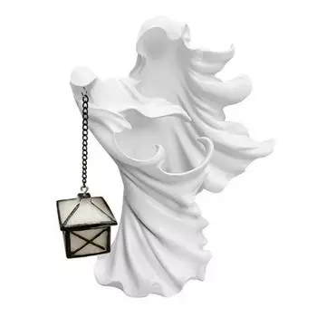 Страшный адский посланник, безликая скульптура призрака, уникальная статуя ведьмы из смолы с фонарем, украшение на Хэллоуин белый