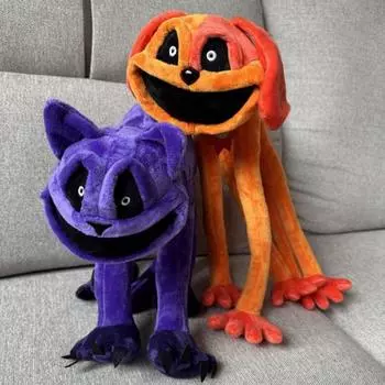 Страшный фиолетовый кот, улыбающаяся плюшевая игрушка, мягкая подушка с большим ртом, мягкая пушистая кошачья плюшевая игрушка, уникальный плюшевый кот для любителей игр, детей M 1