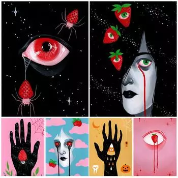 Страшный клубничный глаз и клубничный паук, абстрактное настенное искусство, холст, минимальный розовый страшный художественный постер и украшение с принтом 21cm30cm NoFrame