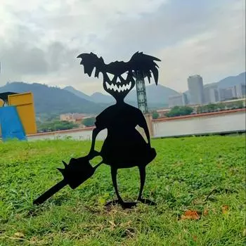 Страшный металлический призрак и силуэт девушки-зомби на открытом воздухе для сада на Хэллоуин, подключаемая карта, батарейки не требуются чёрный