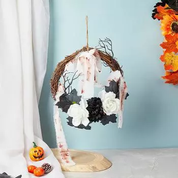 Страшный венок из тыквенных тыкв для входной двери, имитация подвесного украшения на окно для украшения вечеринки