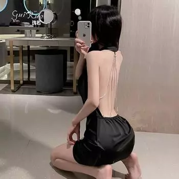 Страсть искушение сексуальная цепь горячая шея чистое желание ночная рубашка домашний комплект M