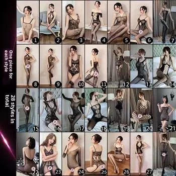 Страстный ночной комплект нижнего белья: Соблазнительные прозрачные чулки и сетчатый наряд 43