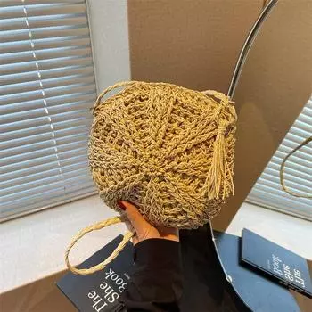 Straw bag shoulder bag messenger women s bag casual bag new temperament woven bag beach small round bag