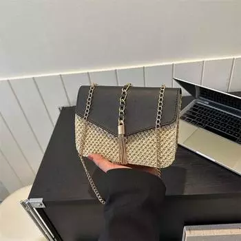 Соломенная сумка через плечо женская плетеная сумка весна новая сумка с кисточками ретро мода высокое чувство маленькая квадратная сумка взрыв хаки