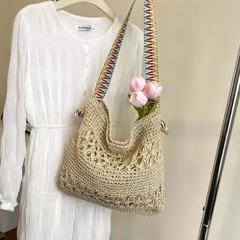 Соломенная сумка женская сумка через плечо для поездок на работу пляжная сумка бежевый