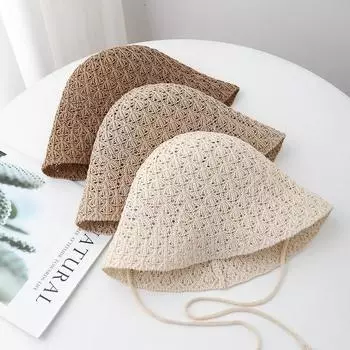 Straw bucket hat 2025 summer straw hat sun hat strap sun hat sun hat hollow breathable versatile straw hat M56-58cm чёрный