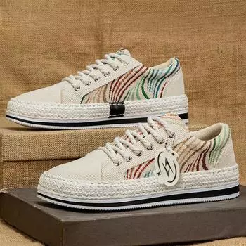 Straw cloth shoes men s personalized trend board shoes spring 2025 new corduroy men s shoes casual fisherman shoes student 39