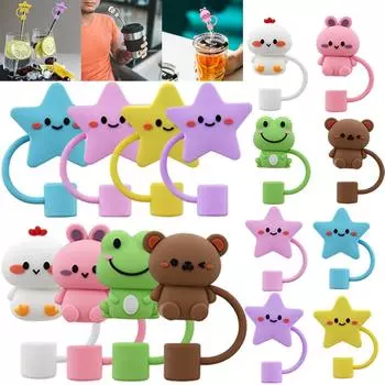 Straw Cover Cap Colourful Straw Plug Dust Proof 4pcs/8pcs Straw Plug Set Cute Cartoon Party Decor Suitable for 10mm Straws