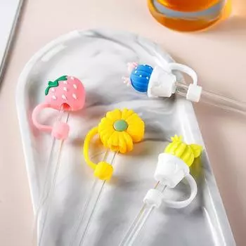 Straw Dust Plug Non-slip Dustproof Wear-resistant Durable Animal Fruit Shapes Drinking for Daily Use D