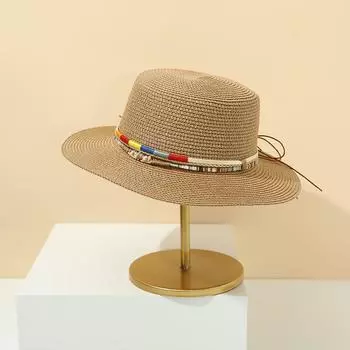 Соломенная шляпа в стиле бохо с плоскими полями и плоским верхом, детская летняя дорожная шляпа с козырьком от солнца, соломенная шляпа с плоским верхом для женщин хаки