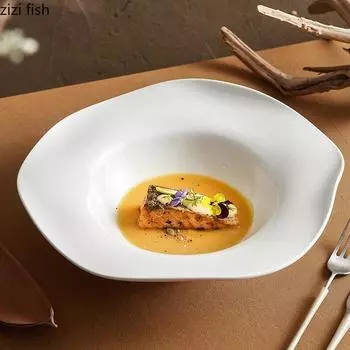 Straw Hat Ceramic Plate Soup Bowl Dinner Plates Irregular Salad Bowl Dessert Bowls Western Food Plate Serving Plates Fruit Dish