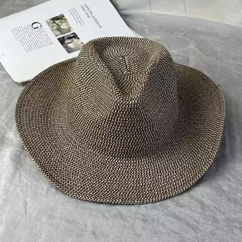 Straw Hat Summer Fashion Youth Travel Female Sunshade Outdoor Curry color Free size 56-58cm