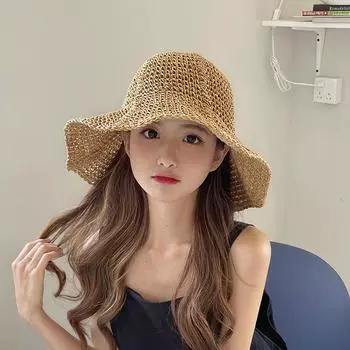 Соломенная шляпа, женская летняя модная универсальная солнцезащитная шляпа для защиты от солнца, пляжная шляпа для отдыха, дышащая, ажурная, плетеная, классная шляпа one size fits all хаки