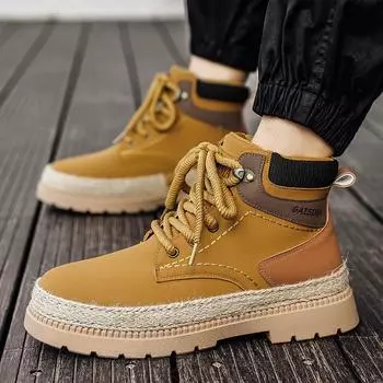 Straw sole Martin boots men s autumn and winter new men s shoes new outdoor tooling shoes men s high-top casual short boots 39