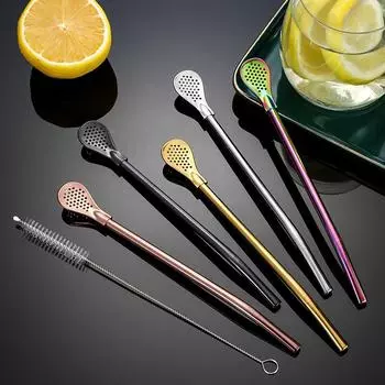 Фильтр-сито из нержавеющей стали 304, съемный фильтр двойного назначения, ложка для смешивания молока, чая и кофе, ложка для соломинки