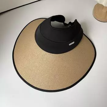 Straw Sun Hat Female Summer Big Brim Face-Covering Sun Protection Sun Hat Travel Black Glue UV Protection Air Top Outdoor Khaki