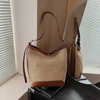 Straw versatile woven shoulder bag new large capacity messenger bag fashion trend bucket bag