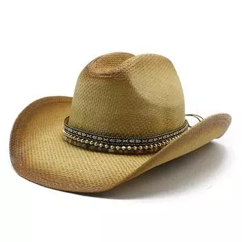 Straw Western Knight Cowboy Hat Spring Summer Beach Shade Straw Outdoor Sun Hat M56-58cm хаки