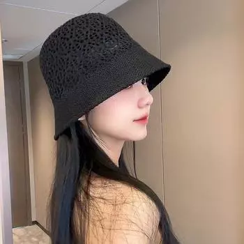 Straw Woven Breathable Bucket Straw Hat Women s Summer Travel Sun Protection Bucket Hat Vacation Beach Casual Sun-Proof Sun Protection Hat C3761 Black M(56-58cm)