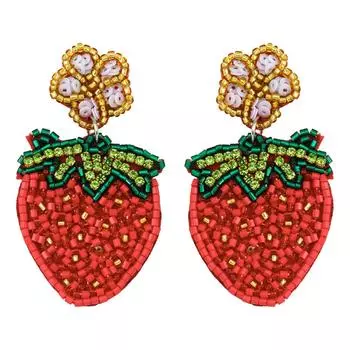 Strawberry and Floral Drop Earrings Dainty Beaded Strawberry Flower Drop Earrings Accessory Gift for Fashion Lovers
